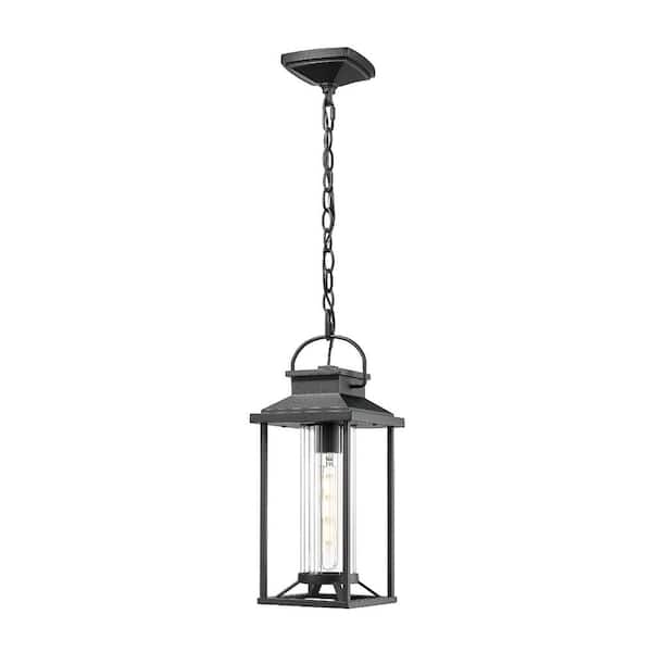 Tidoin 89.1 in. 1-Light Black Dimmable Outdoor Hardwired Pendant Light with Clear Glass and No Bulbs Included