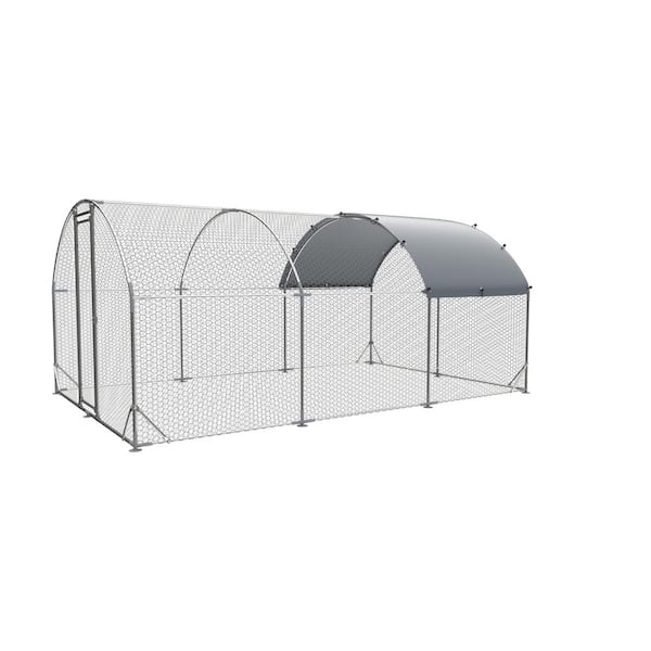 18.7 ft. L x 9.2 ft. W x 6.5 ft. H, Large Dome Walk-In Metal Coop with Oxford Waterproof Cover, Lockable, White