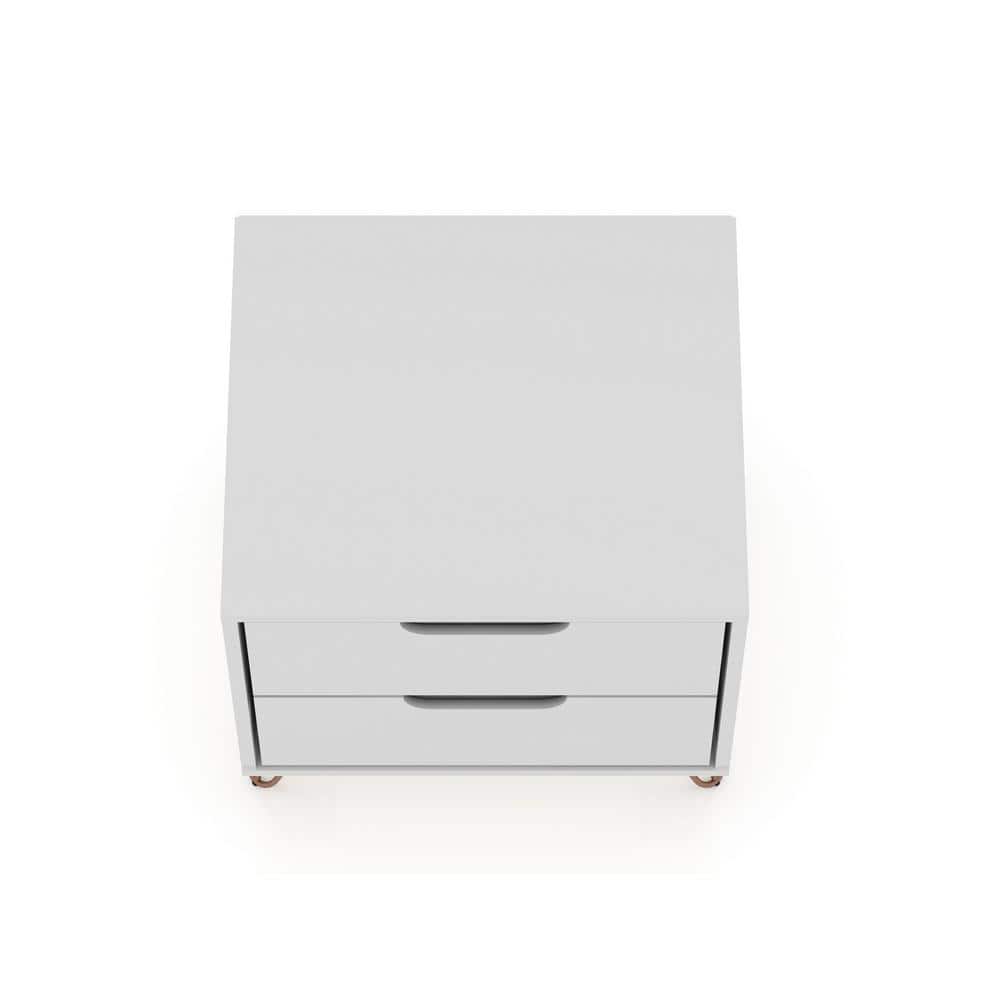 Rockefeller 2-Drawer White Wood Nightstands with Metal Legs, Set of 2