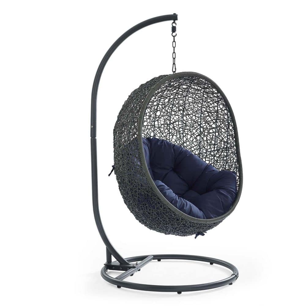 Hide Wicker Rattan Outdoor Patio Porch Lounge Egg Swing Chair Set with Stand in Gray Navy price history on PriceWatchPro