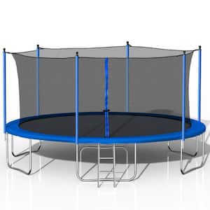Anky 14 ft. Blue Iron+Plastic Trampolines with Basketball Hoop, Ladder and Safety Enclosure Net