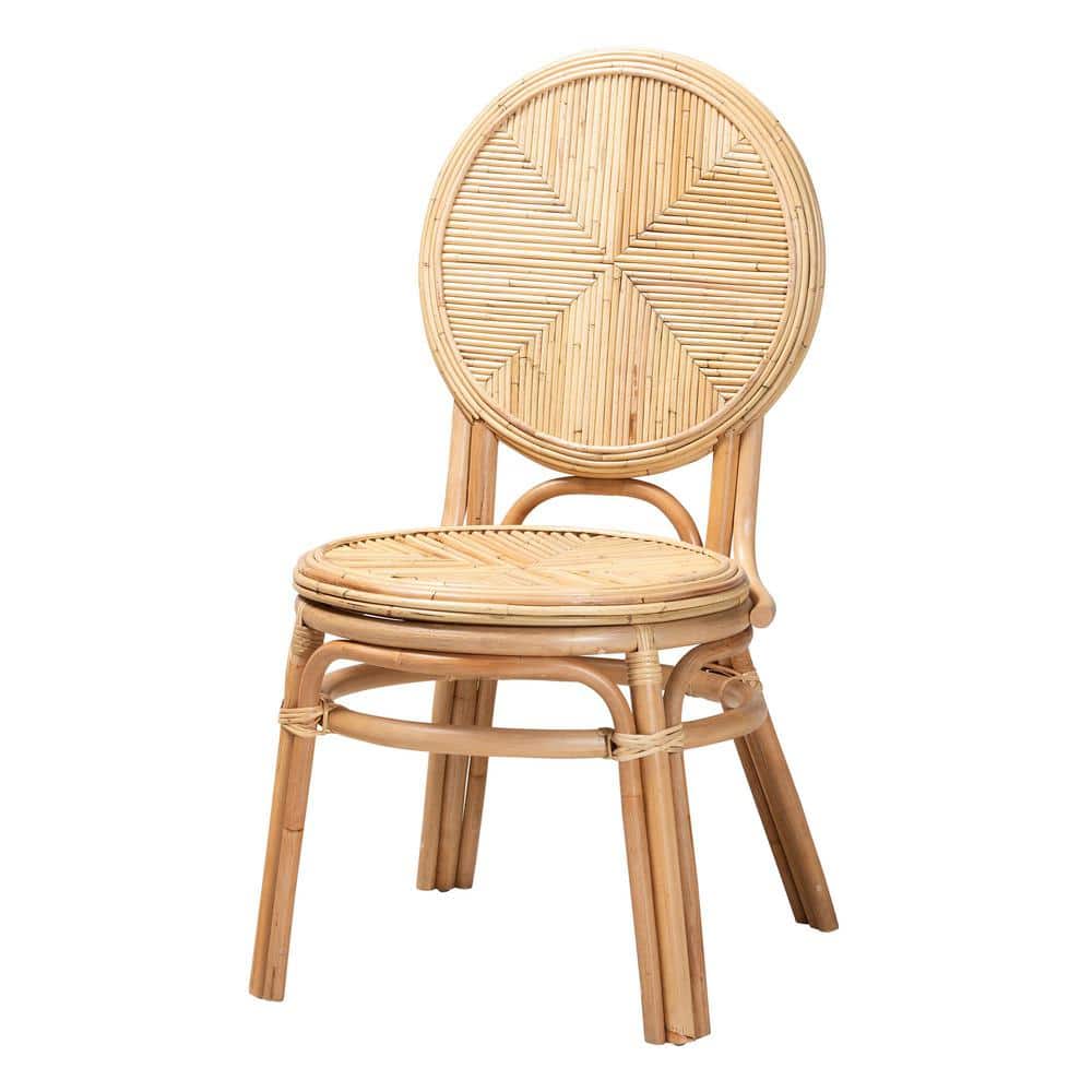 Low Brown Rattan Cane Boho Dining Side Chair