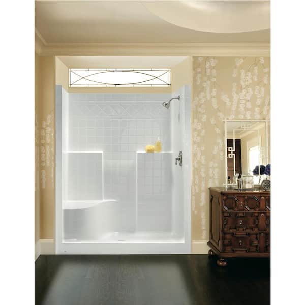 Aquatic Everyday Diagonal Tile AFR 48 in. x 36 in. x 76 in. 1-Piece Shower Stall with Left Seat and Center Drain in Biscuit