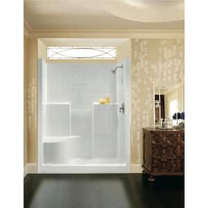 Everyday Diagonal Tile 48 in. x 36 in. x 76 in. 1-Piece Shower Stall with Left Seat and Center Drain in Bone