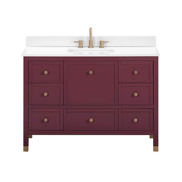 Alana 49 in. Single Sink Burgundy Red Bath Vanity with White Engineered Stone Top