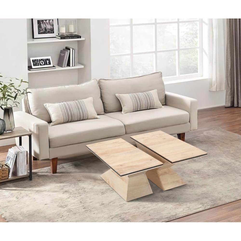 Handcrafted Square Mango Wood and Iron Split Coffee Table