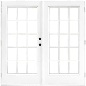 72 in. x 80 in. Fiberglass Smooth White Left-Hand Outswing Hinged Patio Door with 15-Lite SDL
