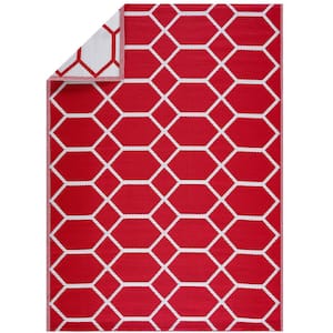 Miami Red White 6 ft. x 9 ft. Reversible Recycled Plastic Indoor/Outdoor Area Rug-Floor Mat