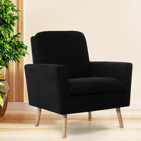 HOMESTOCK Mid century Modern Chair Durable Wood frame Arm Chairs for Living Room Teddy Fleece Accent chair for Bedroom in Black 40213HD The Home Depot