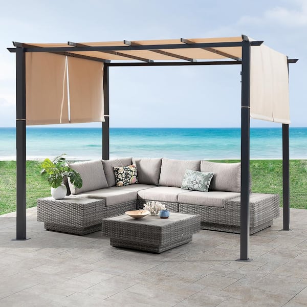 10 ft. x 10 ft. Steel Patio Pergola with Beige Shade Canopy
