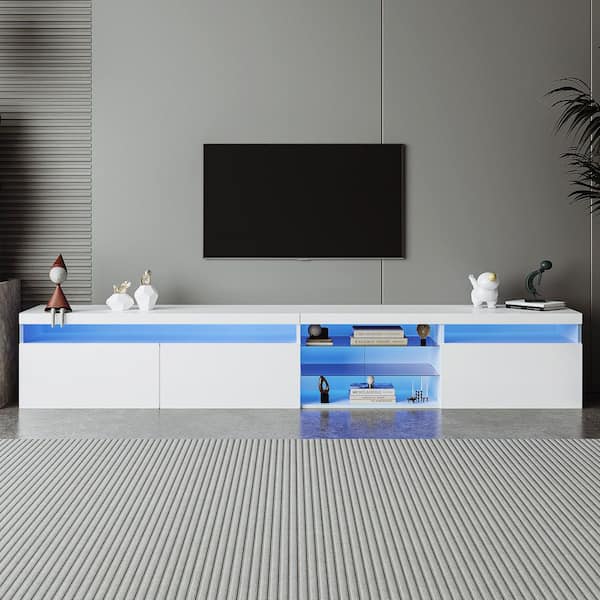 Polibi White TV Stand Fits TV's up to 100 in. with Storage and LED Color Changing Lights
