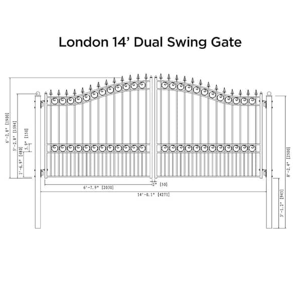 ALEKO 14 ft. x 6 ft. Automated Steel London Dual Swing Black Steel