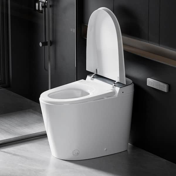 Elongated ADA Height Electric Bidet Toilet 1.1/1.6 GPF in White with Warm Water, Foot Sensor for Seniors and Families