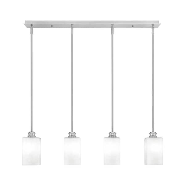 Unbranded Albany 60-Watt 4-Light Brushed Nickel Linear Pendant Light with Square White Muslin Glass Shades and No Bulbs Included