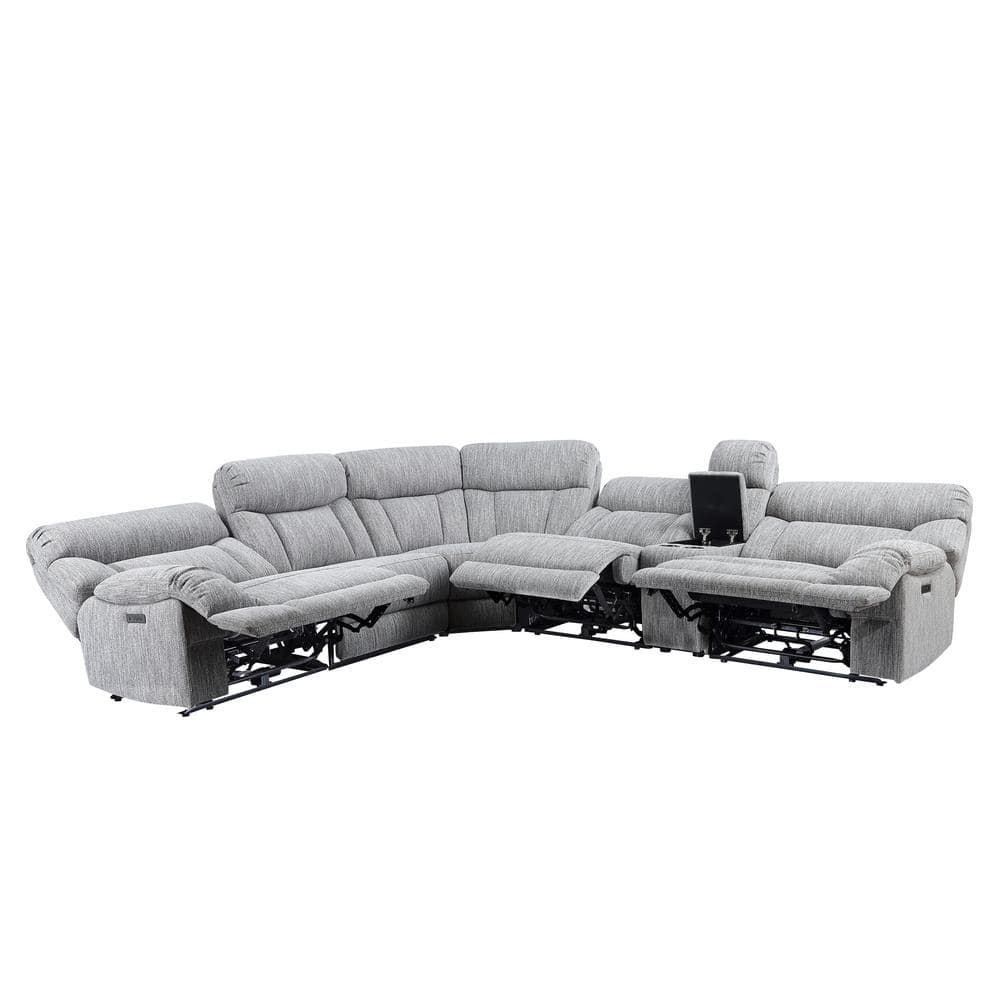 Gray Herringbone Six-Piece Fabric Sectional with Pillow-top Arms
