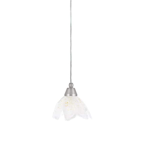 Unbranded Bryson 100-Watt 1-Light Nickel Shaded Pendant Light Mini Pendant with 7 in. Gold Ice Glass Shade, No bulb included