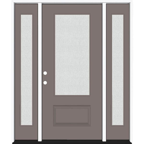 Steves & Sons Legacy 64 in. x 80 in. 3/4-Lite Rain Glass RHIS Kindling Finish Fiberglass Prehung Front Door with dB 12 in. SL