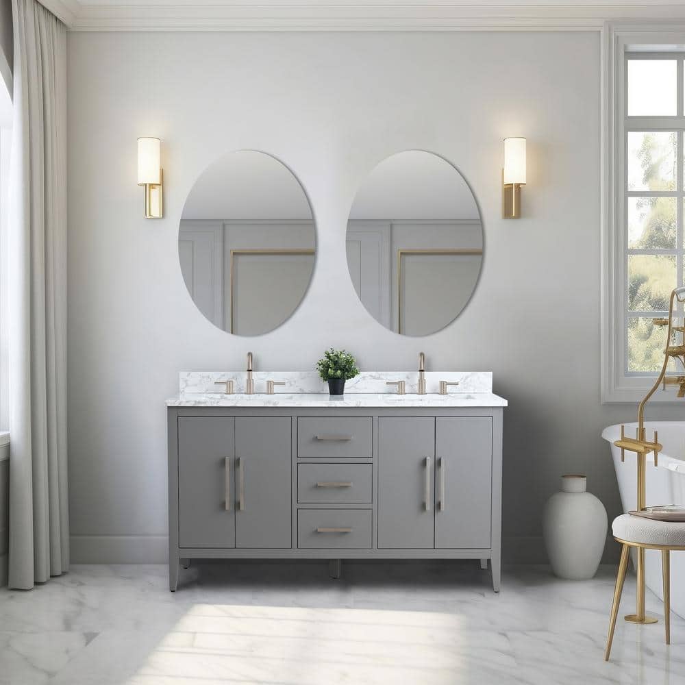 Cashmere Gray 60" Double Sink Bathroom Vanity with Marble Top