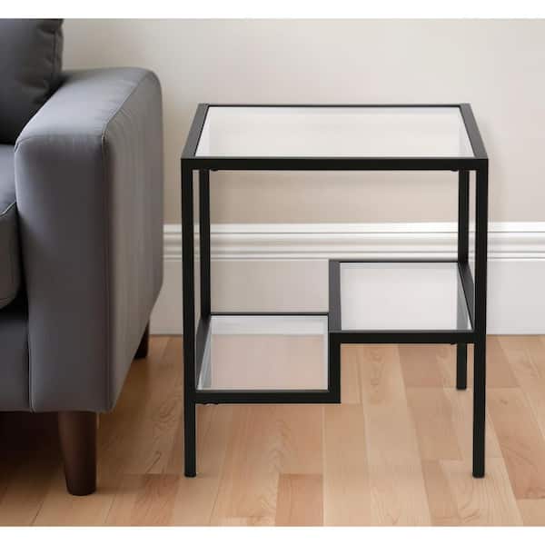 HomeRoots 20 in. Black Square Glass End Table