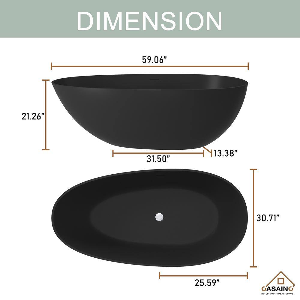 59'' Matte Black Solid Surface Freestanding Bathtub