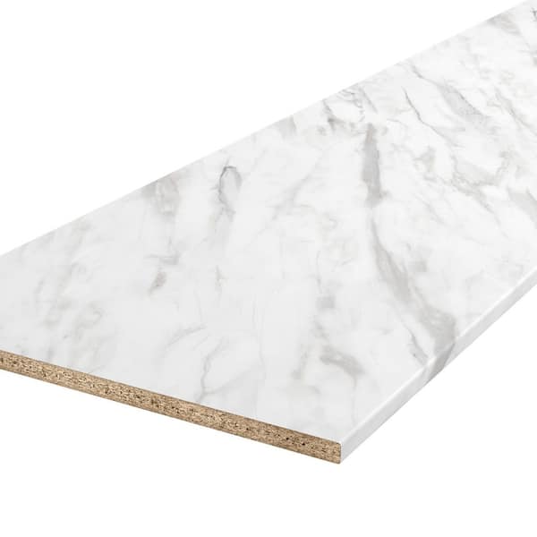 8ft. L x 25 in. D Right Miter Laminate Countertop in Matte White Marble with Double Radius Edge