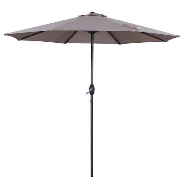 ANGELES HOME 9 ft. Steel Aluminum Market Tilt Patio Umbrella in Coffee