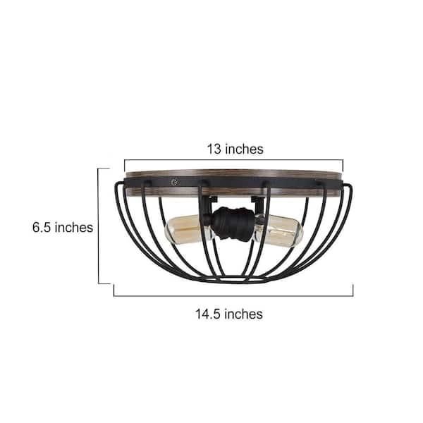 LNC 14.5 in. 2-Light Black Industrial Cage Flush Mount with LNC 14.5 in. 2-Light Black Industrial Cage Flush Mount with