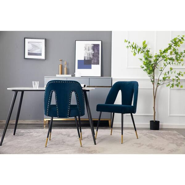 JASMODER Navy Blue Velvet Side Chair ( Set of 2) W114340429 The Home
