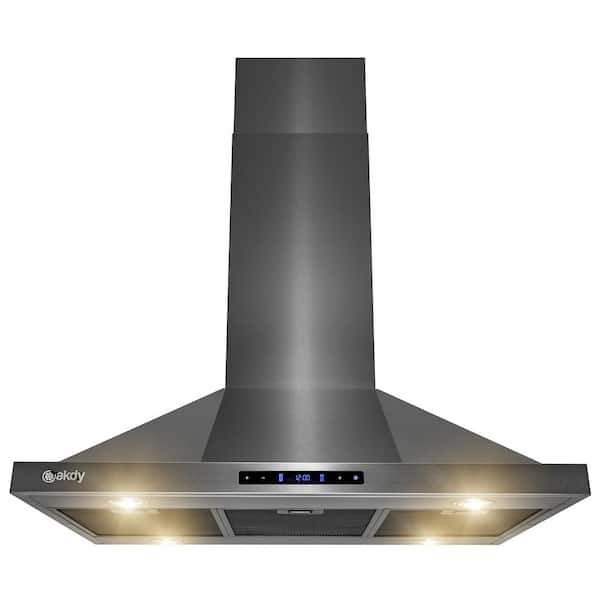 AKDY 36 in. 343 CFM Kitchen Island Mount Range Hood in Black Stainless Steel with Touch Control