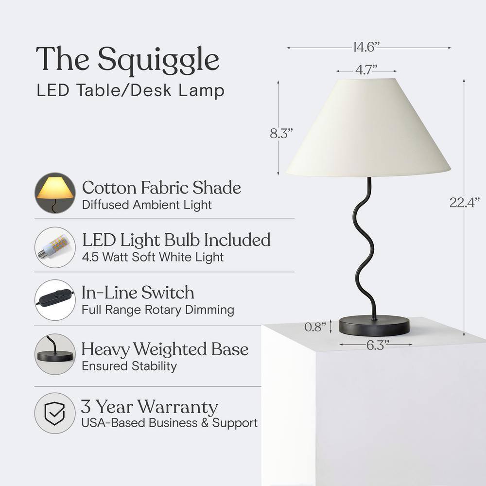 Squiggle 22" Black LED Table Lamp with Ivory Shade