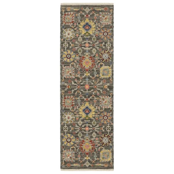 AVERLEY HOME Lavista Gray/Multi-Colored 2 ft. x 6 ft. Traditional Persian Oriental Wool/Nylon Blend Indoor Runner Area Rug
