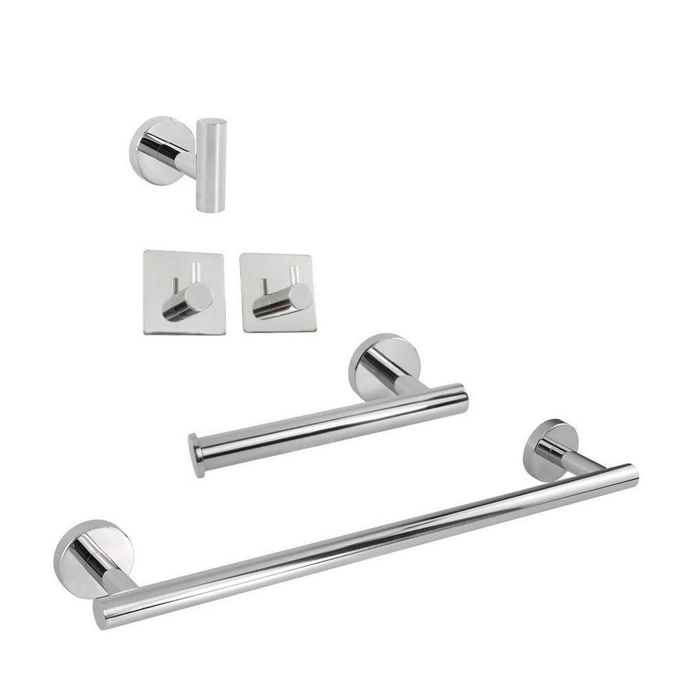 5-Piece Bath Hardware Set with Toilet Paper Holder, 3-Pack Towel Hooks and 