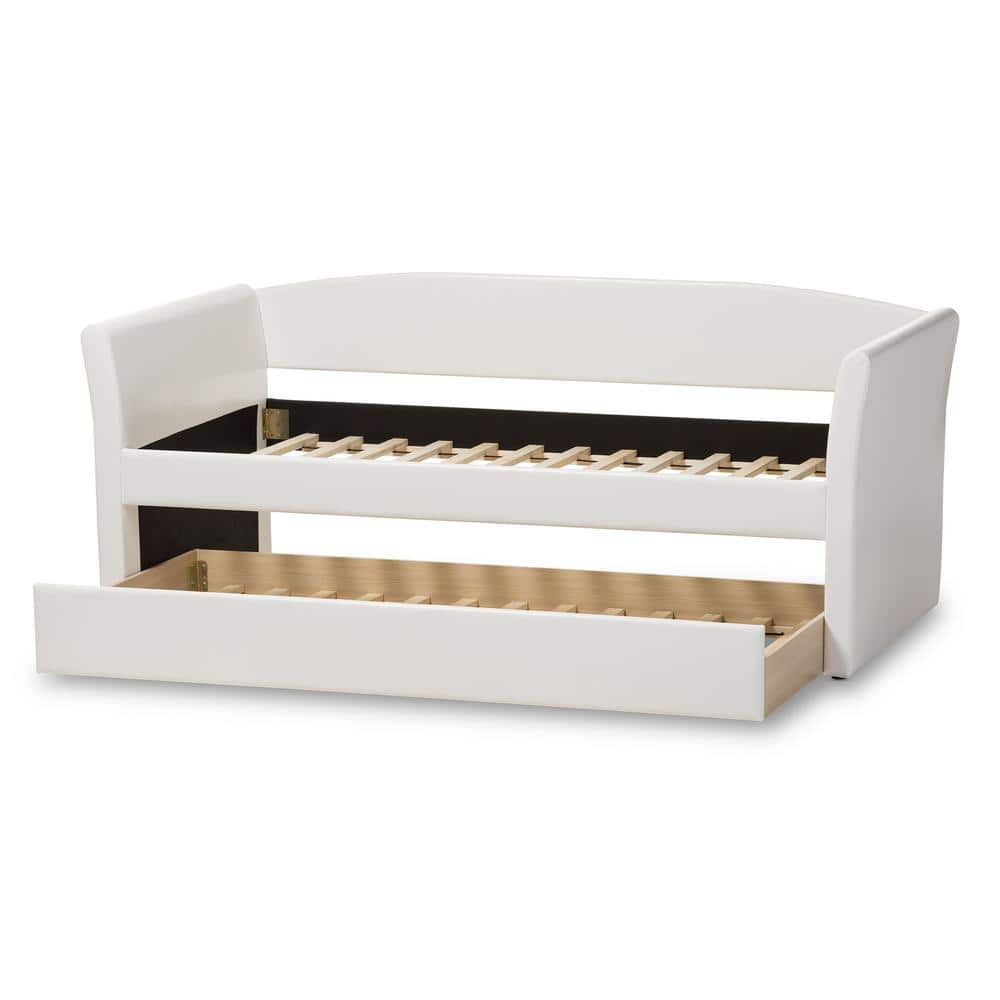 Twin Camino Contemporary White Faux Leather Daybed with Trundle