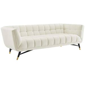 Adept 90 in. Ivory Velvet 4-Seater Tuxedo Sofa with Square Arms