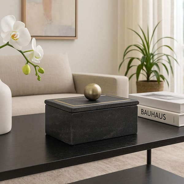 Liv & Skye Black 7 in. x 5 in. Marble Rectangular Decorative Box
