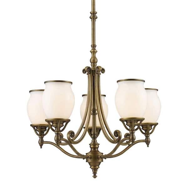 Titan Lighting 5-Light Ceiling-Mount Vintage Brass Patina Chandelier