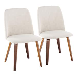 Toriano Beige Fabric and Walnut Wood Side Dining Chair (Set of 2)