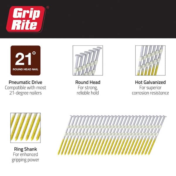 21° 2-3/8 in. Galvanized Framing Nails, Ring Shank, 1,000 Pc. 21° 2-3/8 in. Galvanized Framing Nails, Ring Shank, 1,000 Pc.