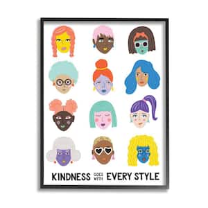 "Kindness Every Style Phrase Inclusive Female Portraits" by Nadia Hassan Framed People Wall Art Print 24 in. x 30 in.