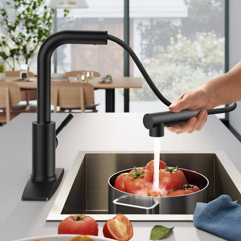 Matte Black Stainless Steel Pull Down Kitchen Faucet with Soap Dispenser