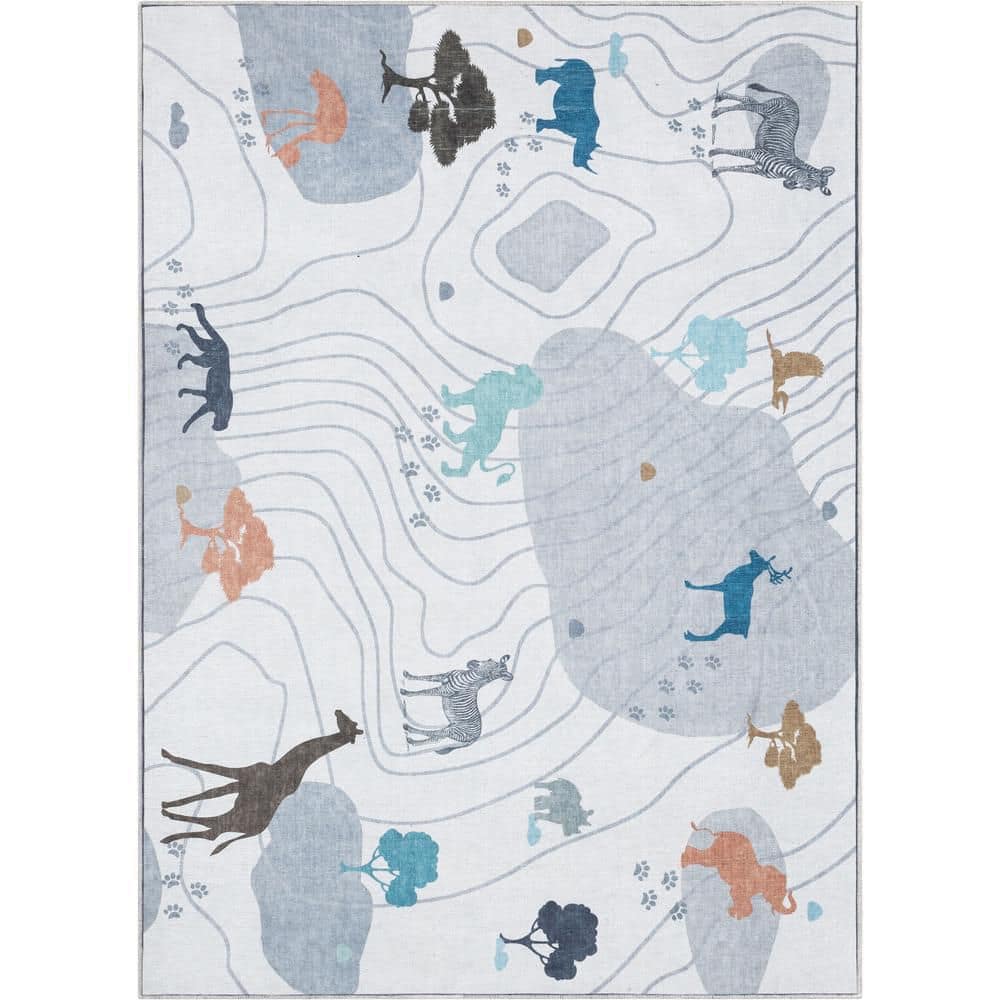 Safari Modern Kids Grey 3 ft. 3 in. x 5 ft. Machine Washable Flat-Weave Area Rug price history on PriceWatchPro