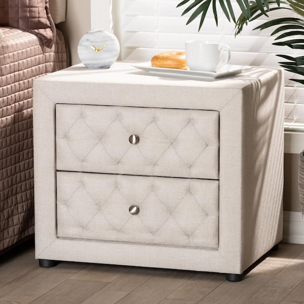 Baxton Studio Lepine 2-Drawer Light Beige Nightstand