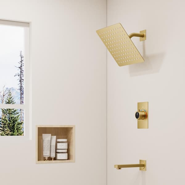 YAWWALK 8 in. Wall Mount Single Handle 1-Spray Tub and Shower Faucet in Brushed Gold (Valve Included)