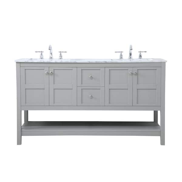 Unbranded Timeless Home 60 in. W x 22 in. D x 34 in. H Single Bathroom Vanity in Gray with Carrara White Marble and White Basin
