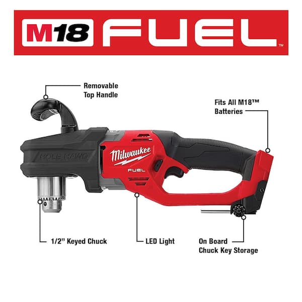 M18 FUEL GEN II 18-Volt Li-Ion Brushless Cordless 1/2 in. Hole Hawg Right Angle Drill with Carbide Hole Saw Kit (7pc)