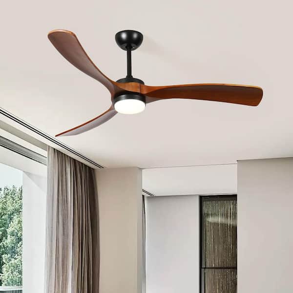 52 in. 3-Light Brown Solid Wood Downrod Mount Standard Ceiling Fan with Remote Control 2-Way Rotation 6-Speed