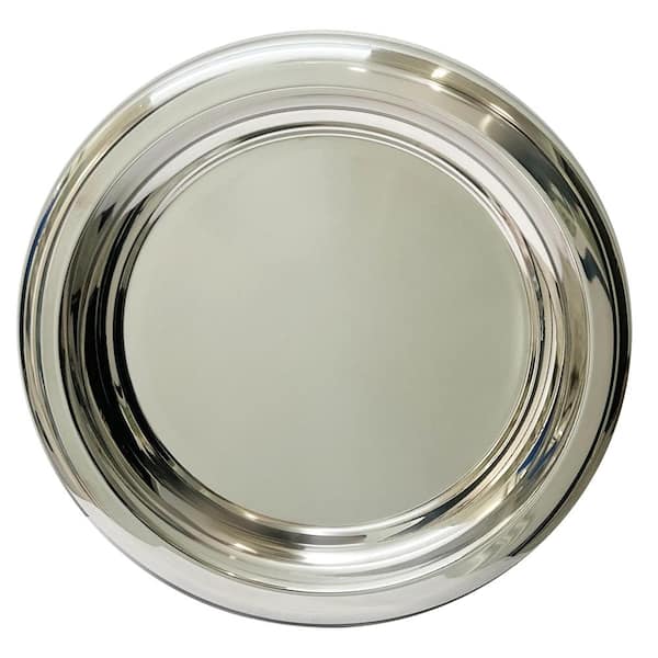 12 in. Silver Stainless Steel Round Serving Tray with Silicone Mat for Wine, Glasses and Appetizers