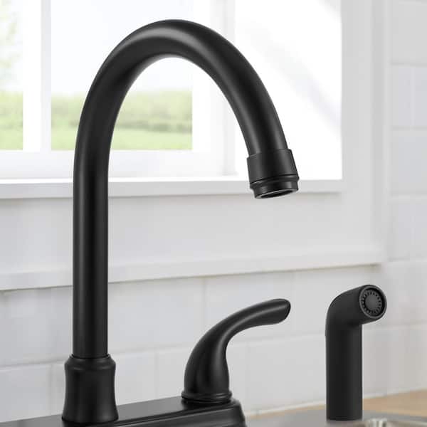 Builders Double-Handle Standard Kitchen Faucet with Side Sprayer in Matte Black