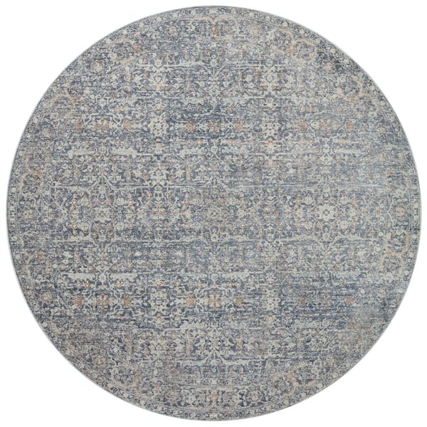 Angela Rose Blake 7 ft. 10 in. x 7 ft. 10. in. Round Denim / Taupe Transitional Area Rug