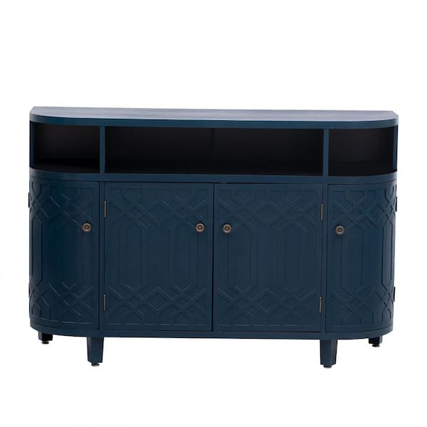 48 in. Navy Blue Kitchen Pantry Cabinet with Four Doors and Adjustable Shelves